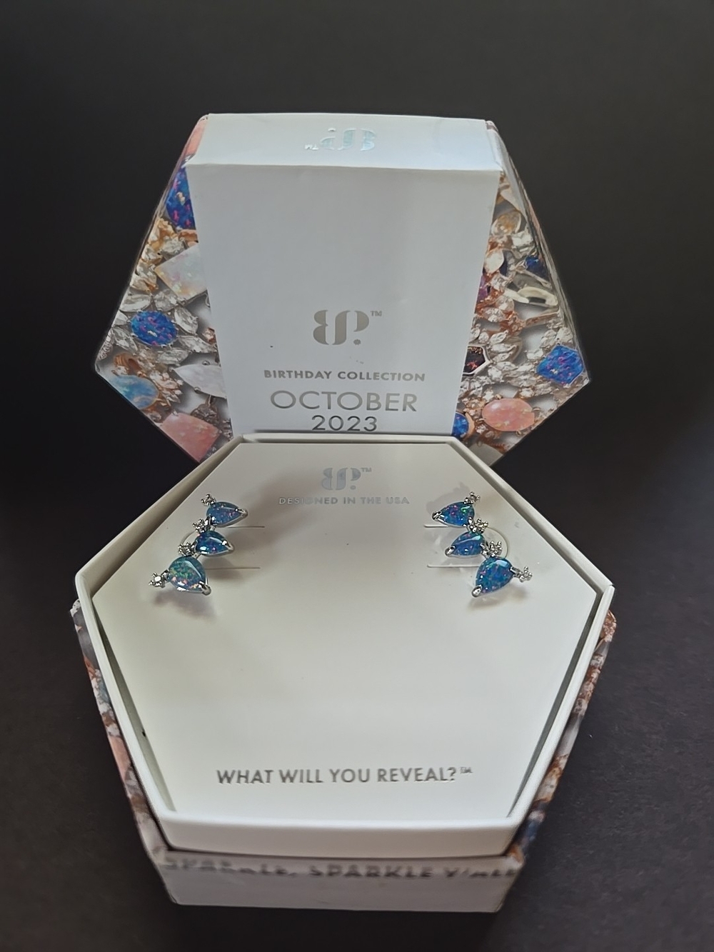 October Birthstone Blue Opal Triple-Teardrop Stud Earrings